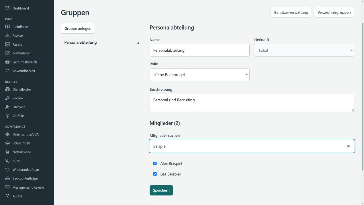 Lokale Gruppe Personalabteilung mit den ausgewählten Mitgliedern Alex Beispiel und Lea Beispiel