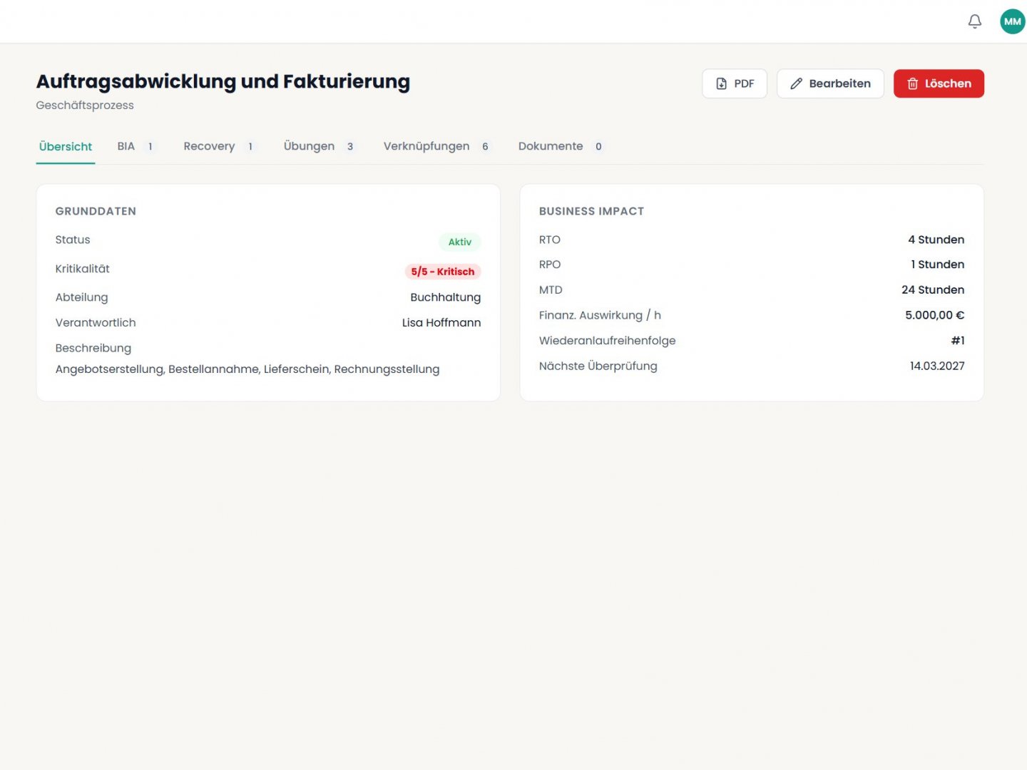 Screenshot: BCM Geschäftsprozesse
